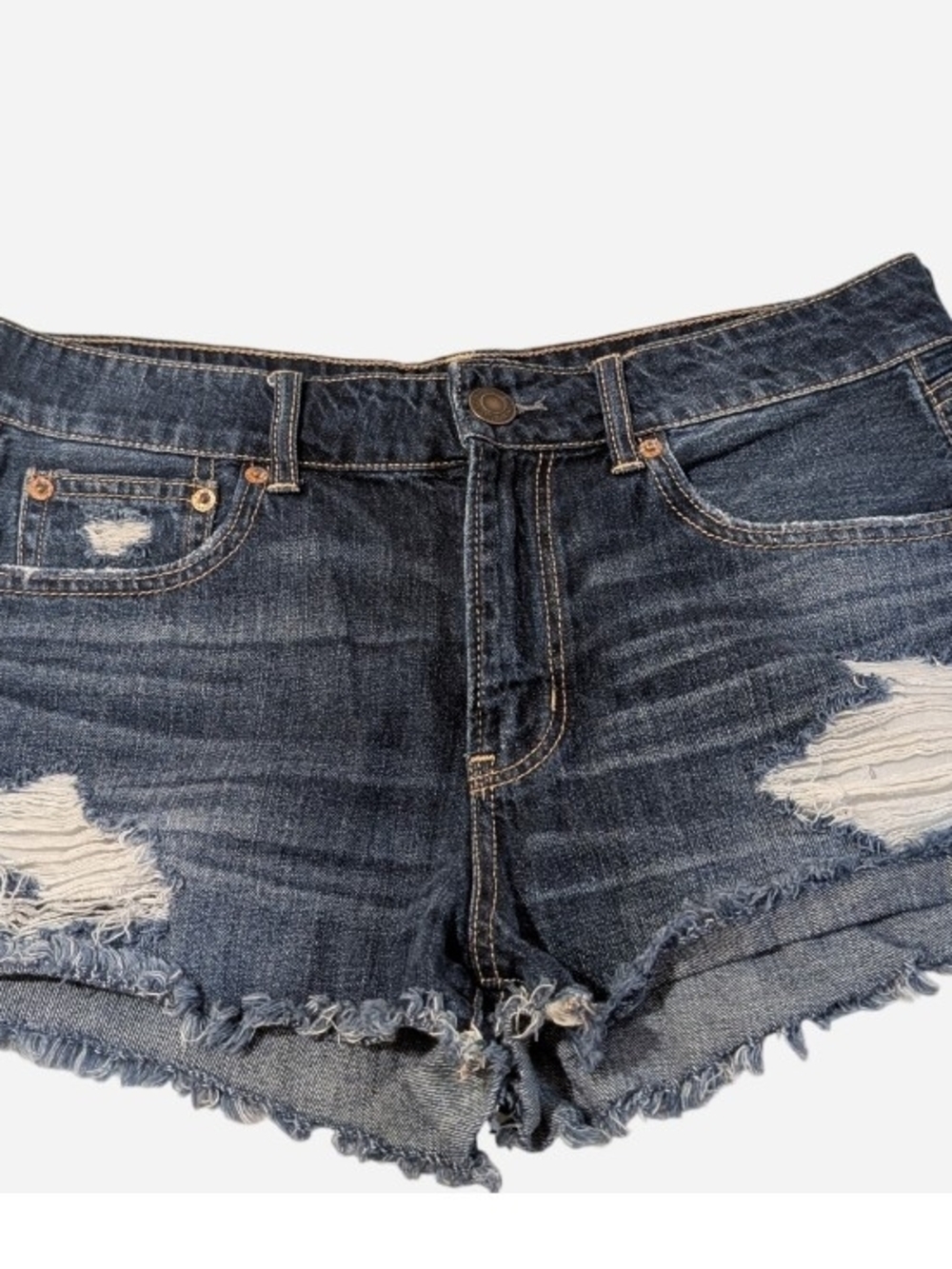 Pre-owned Denim Ripped Frayed Hem Women’s Shorts - Blue